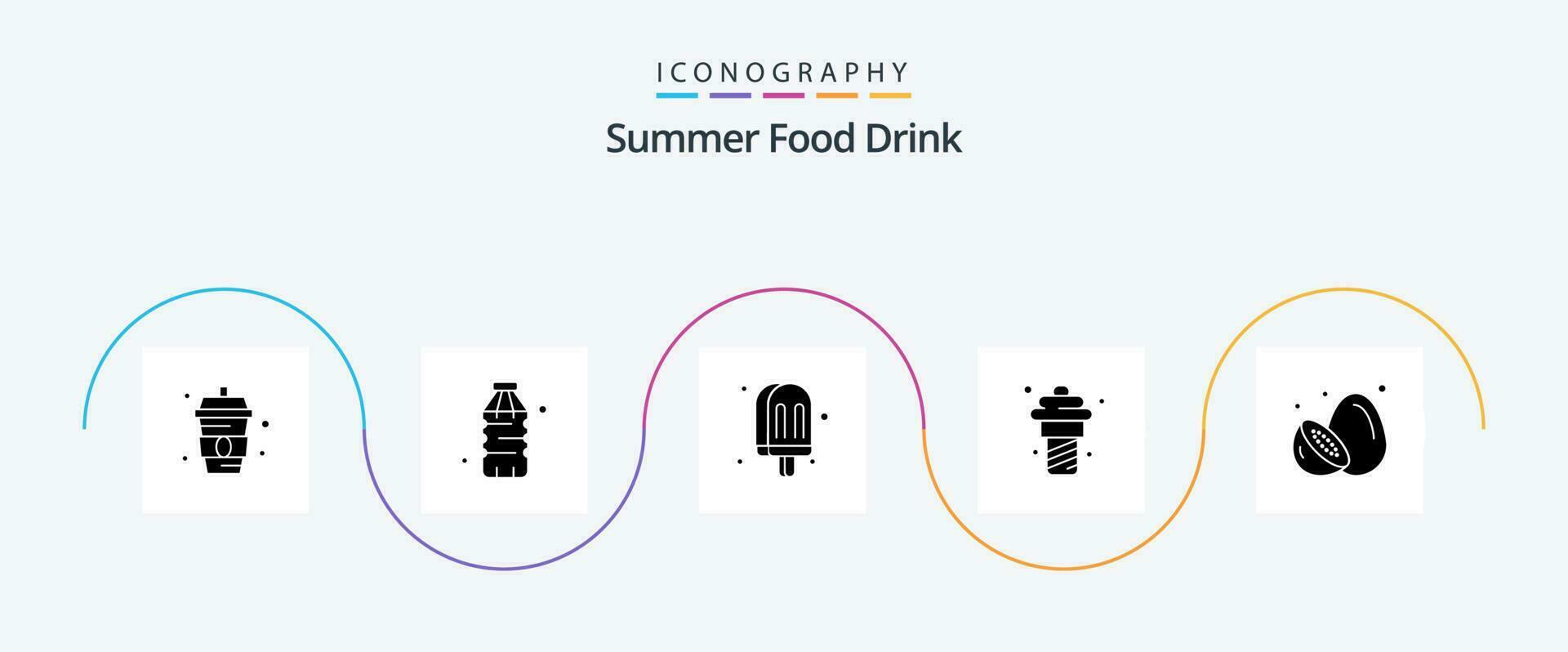 Summer Food Drink Glyph 5 Icon Pack Including fruit. meal. drink. ice cream. yogurt vector