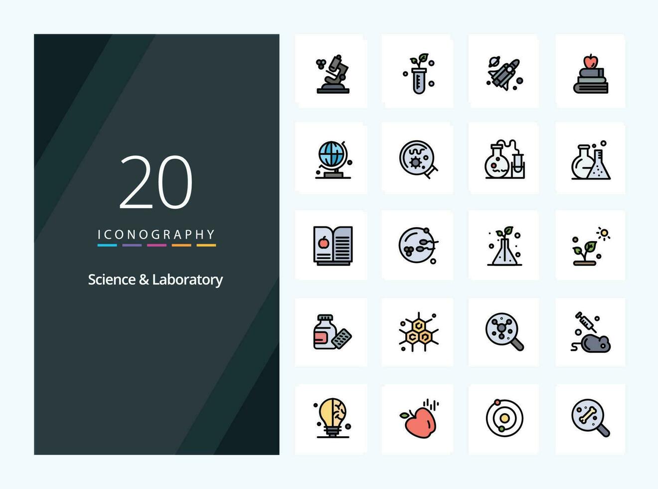 20 icono lleno de línea científica para presentación vector