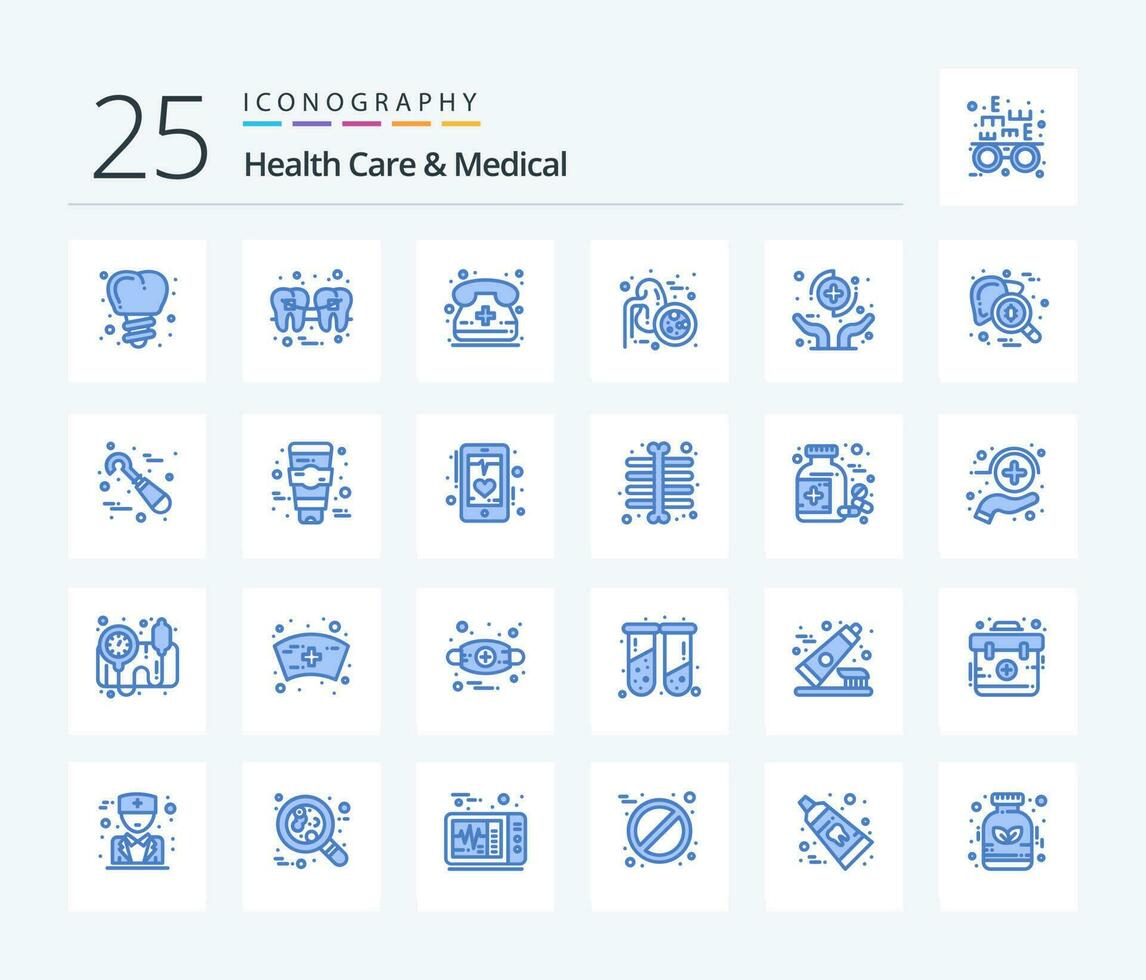 Health Care And Medical 25 Blue Color icon pack including health. urology. call. ureters. lungs disease vector