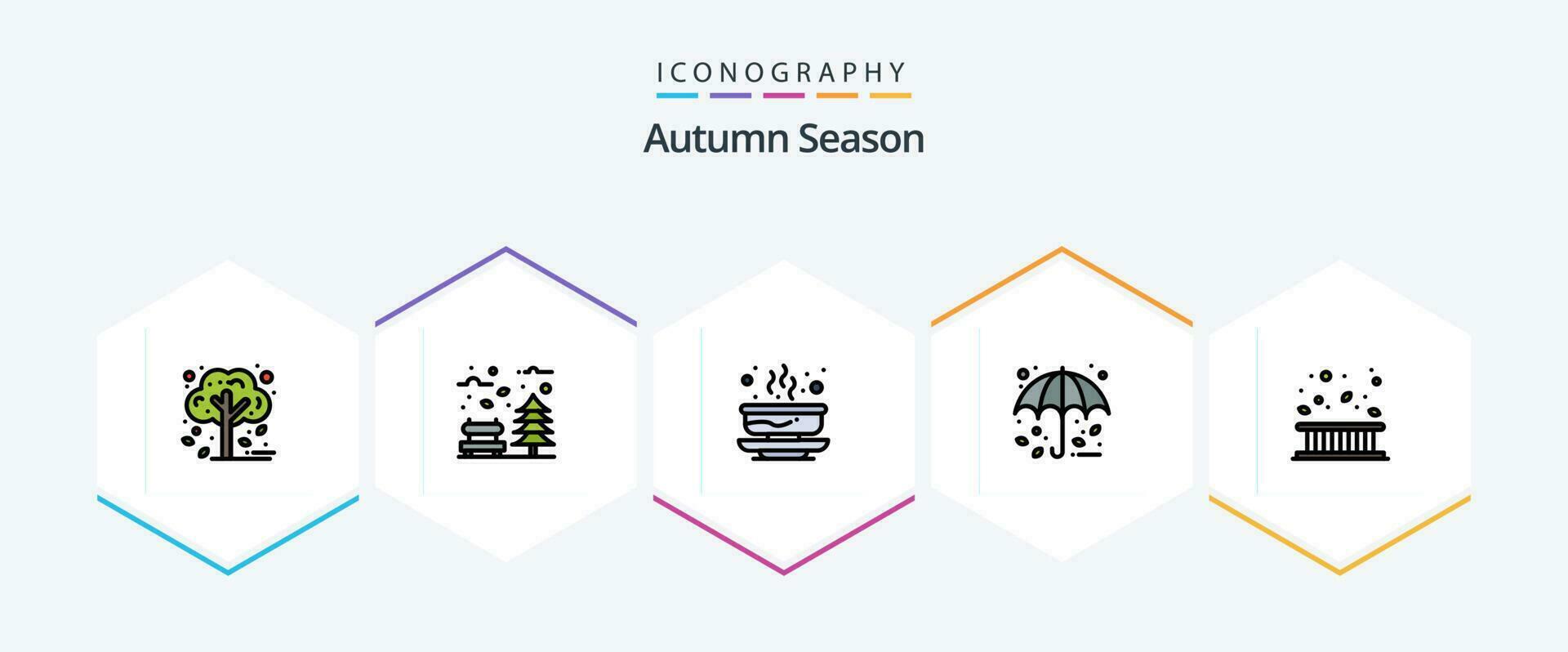 Autumn 25 FilledLine icon pack including umbrella. protection. weather. autumn. food vector