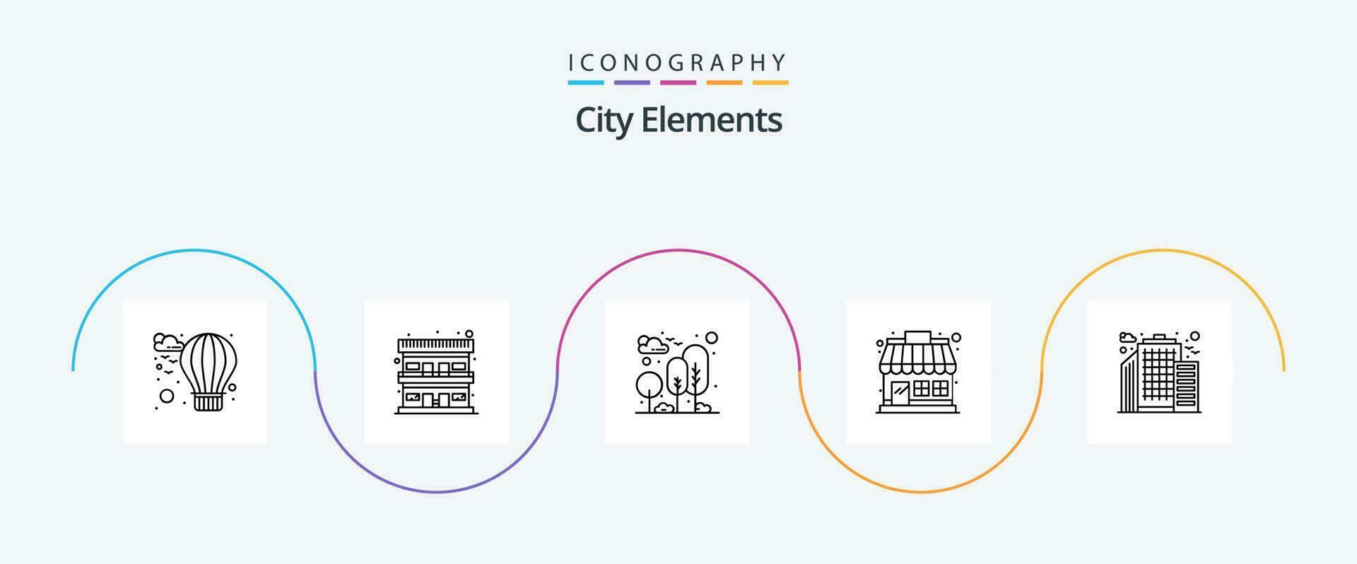 City Elements Line 5 Icon Pack Including city. store. garden. shop. market vector