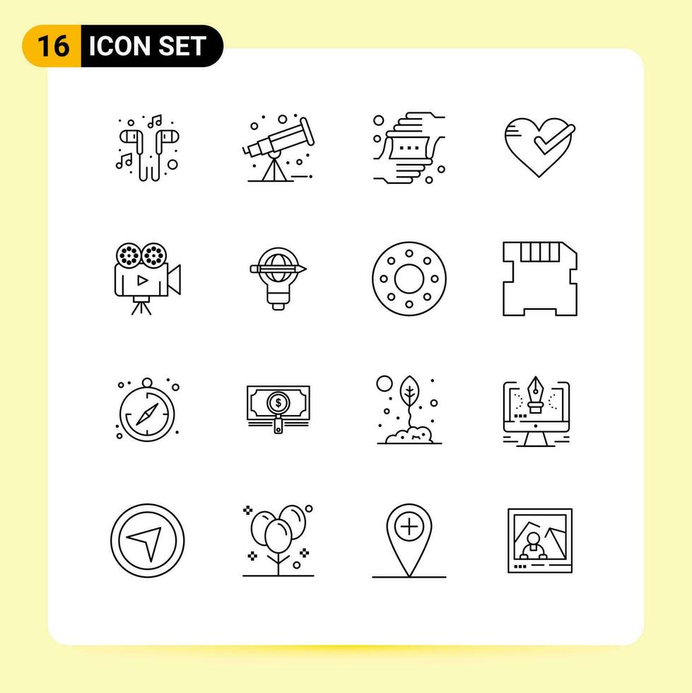 16 Creative Icons Modern Signs and Symbols of tick ok frame love shot Editable Vector Design Elements