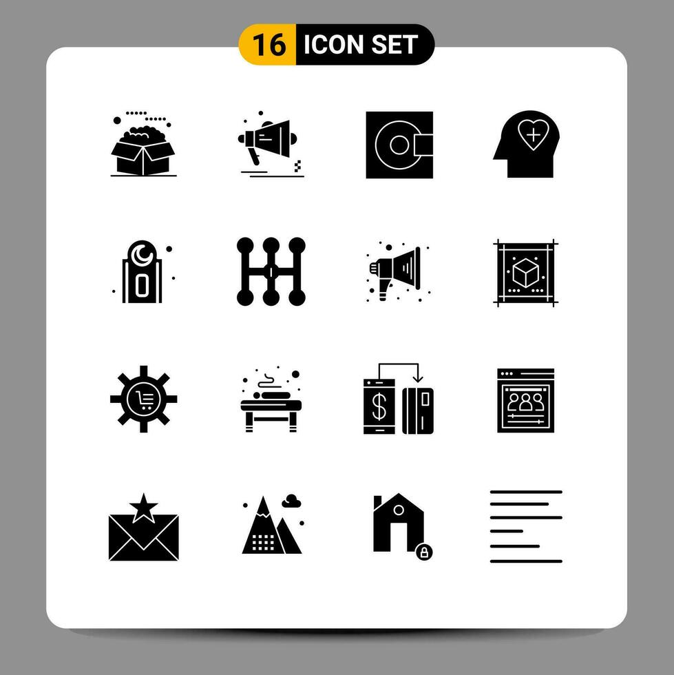 16 Creative Icons Modern Signs and Symbols of love emotion announcement technology minidisc Editable Vector Design Elements