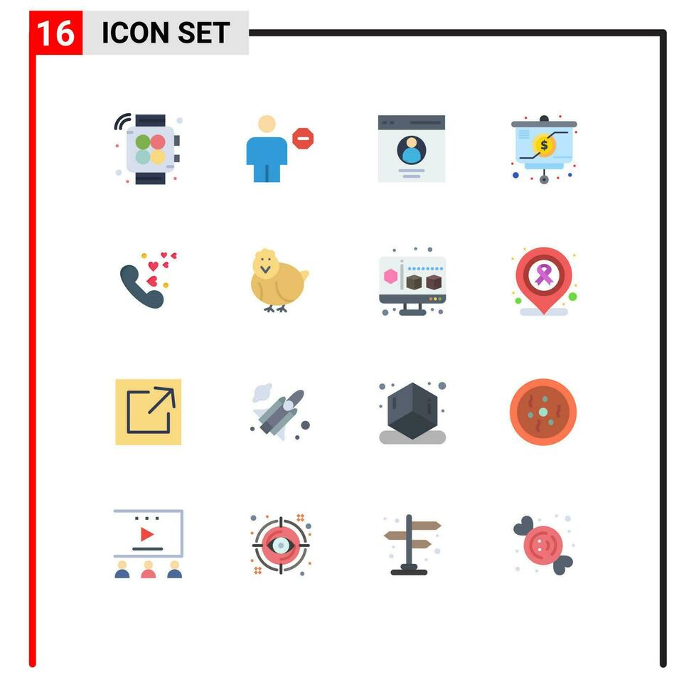 16 Creative Icons Modern Signs and Symbols of love money communication chart presentation Editable Pack of Creative Vector Design Elements