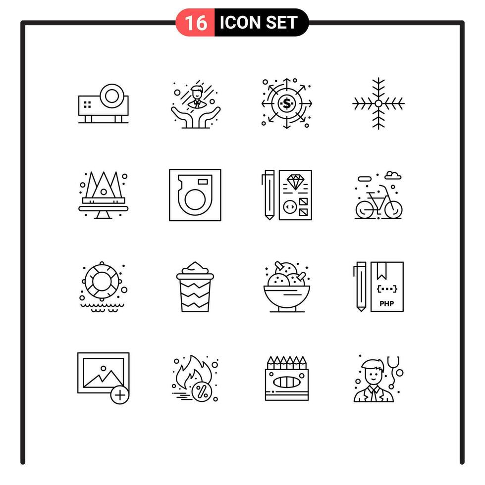 dieciséis creativo íconos moderno señales y símbolos de corona copo de nieve distribución fiesta pagos editable vector diseño elementos