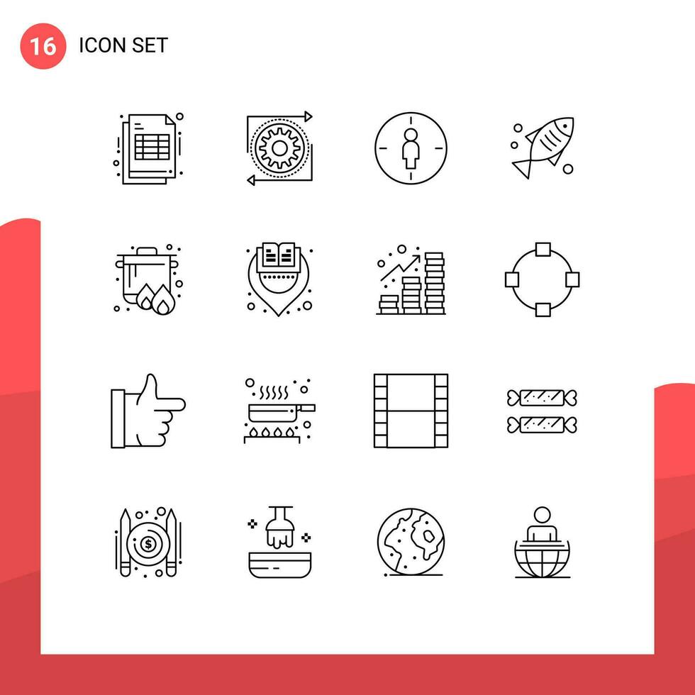 16 Thematic Vector Outlines and Editable Symbols of boil food process fish target Editable Vector Design Elements