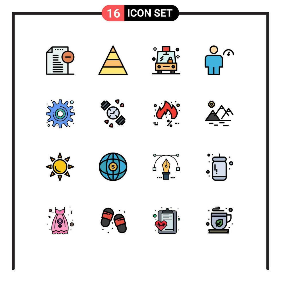 dieciséis plano color lleno línea concepto para sitios web móvil y aplicaciones engranaje actuación transporte indicador cuerpo editable creativo vector diseño elementos