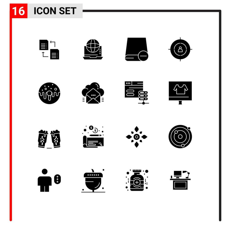 16 Thematic Vector Solid Glyphs and Editable Symbols of marketing audience network hardware drive Editable Vector Design Elements