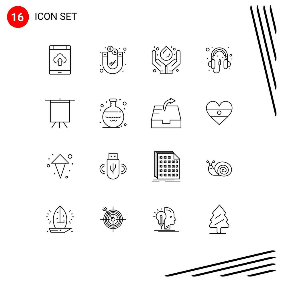 16 Creative Icons Modern Signs and Symbols of headphone computer magnetic audio power Editable Vector Design Elements