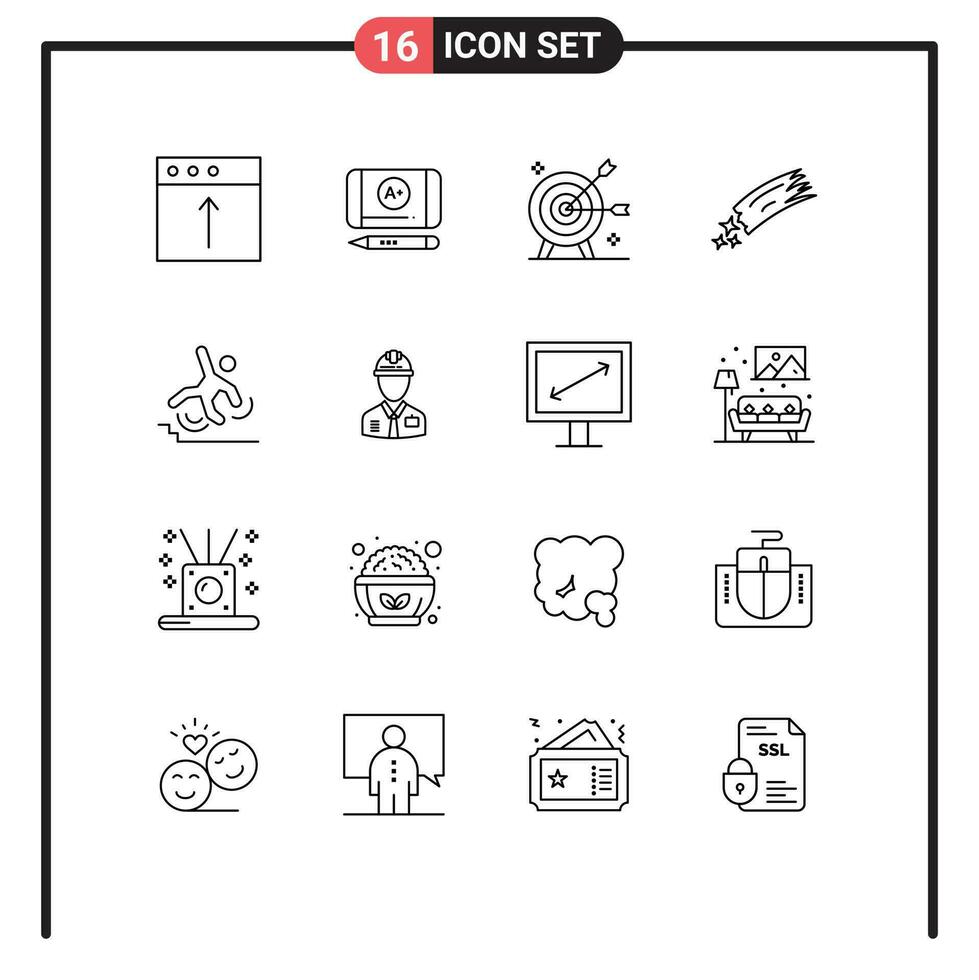 16 Creative Icons Modern Signs and Symbols of business space arrow meteor asteroid Editable Vector Design Elements