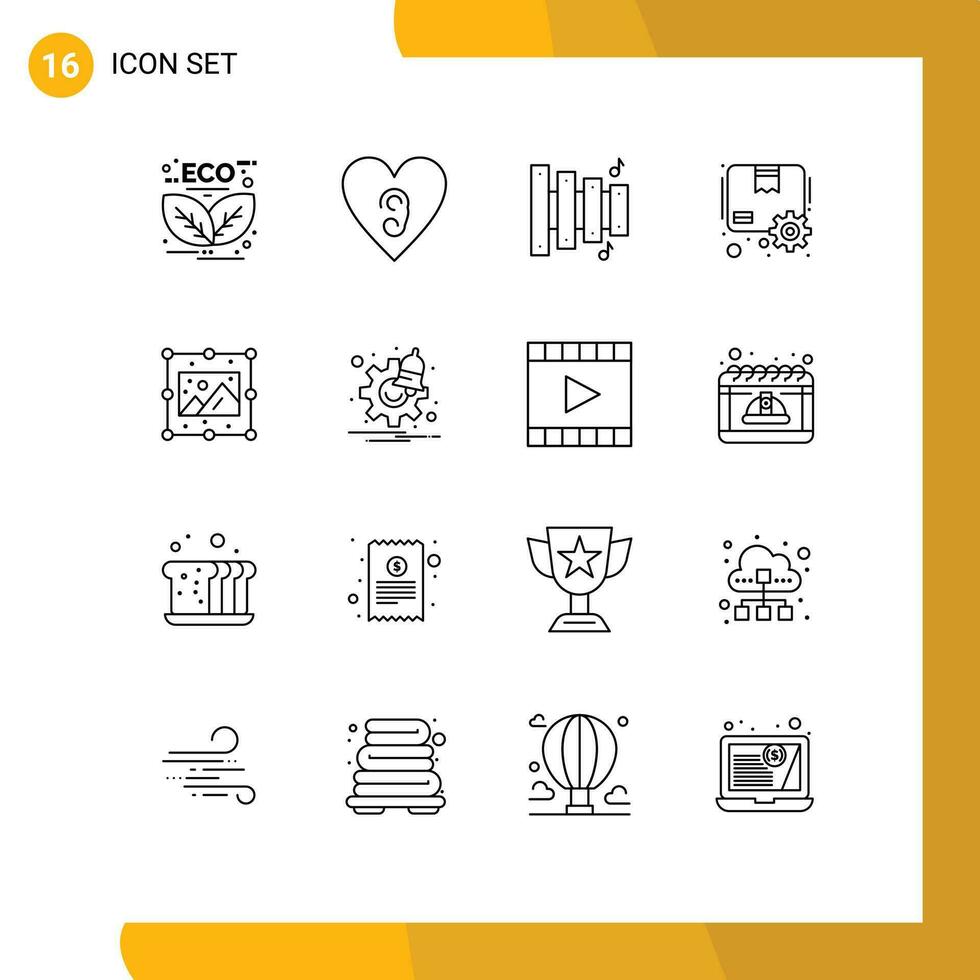 16 Creative Icons Modern Signs and Symbols of picture creative custom gear package Editable Vector Design Elements