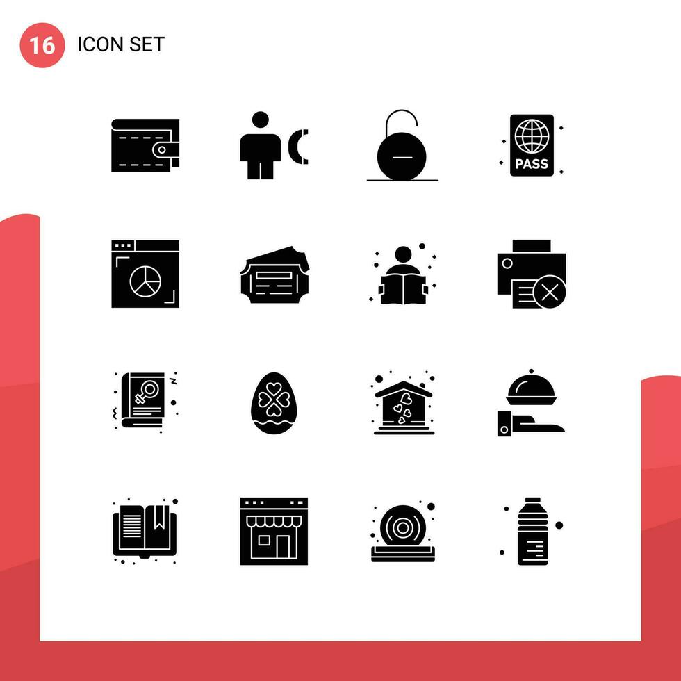 16 Thematic Vector Solid Glyphs and Editable Symbols of summer diving pass lock diving instructor security Editable Vector Design Elements