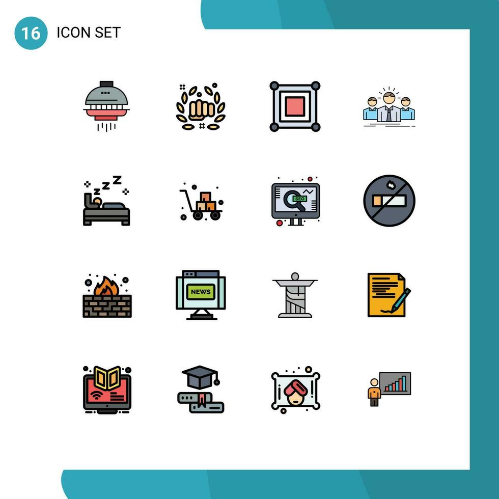 16 Universal Flat Color Filled Line Signs Symbols of leader employee fist career box Editable Creative Vector Design Elements