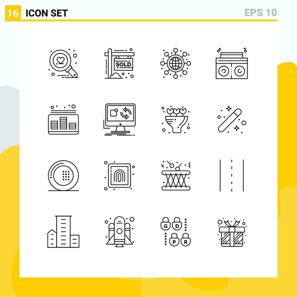 16 Creative Icons Modern Signs and Symbols of sound level networking control radio Editable Vector Design Elements