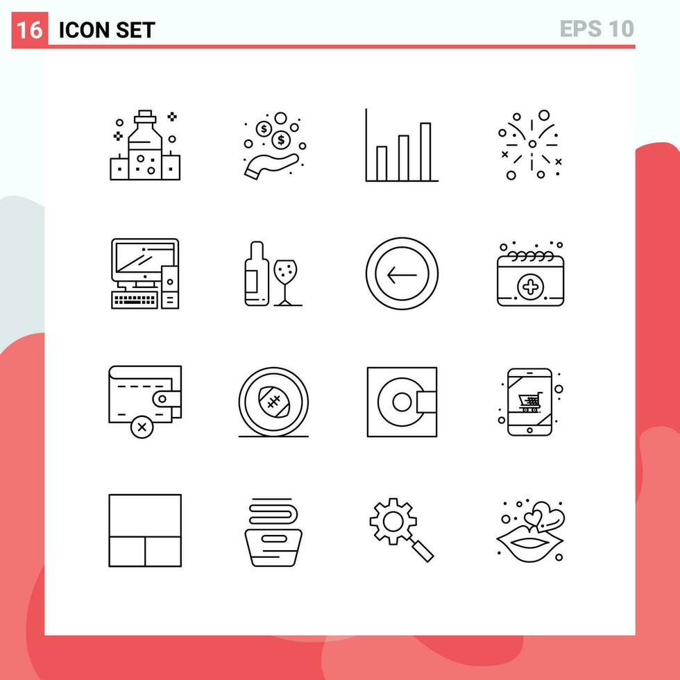 16 Creative Icons Modern Signs and Symbols of pc equipment finance computer fire work Editable Vector Design Elements