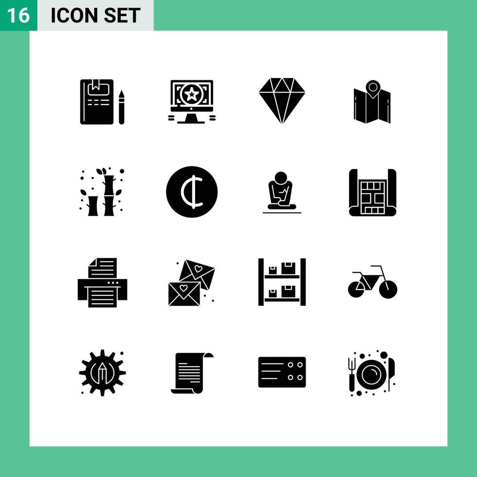 16 Thematic Vector Solid Glyphs and Editable Symbols of china pointer care navigation direction Editable Vector Design Elements