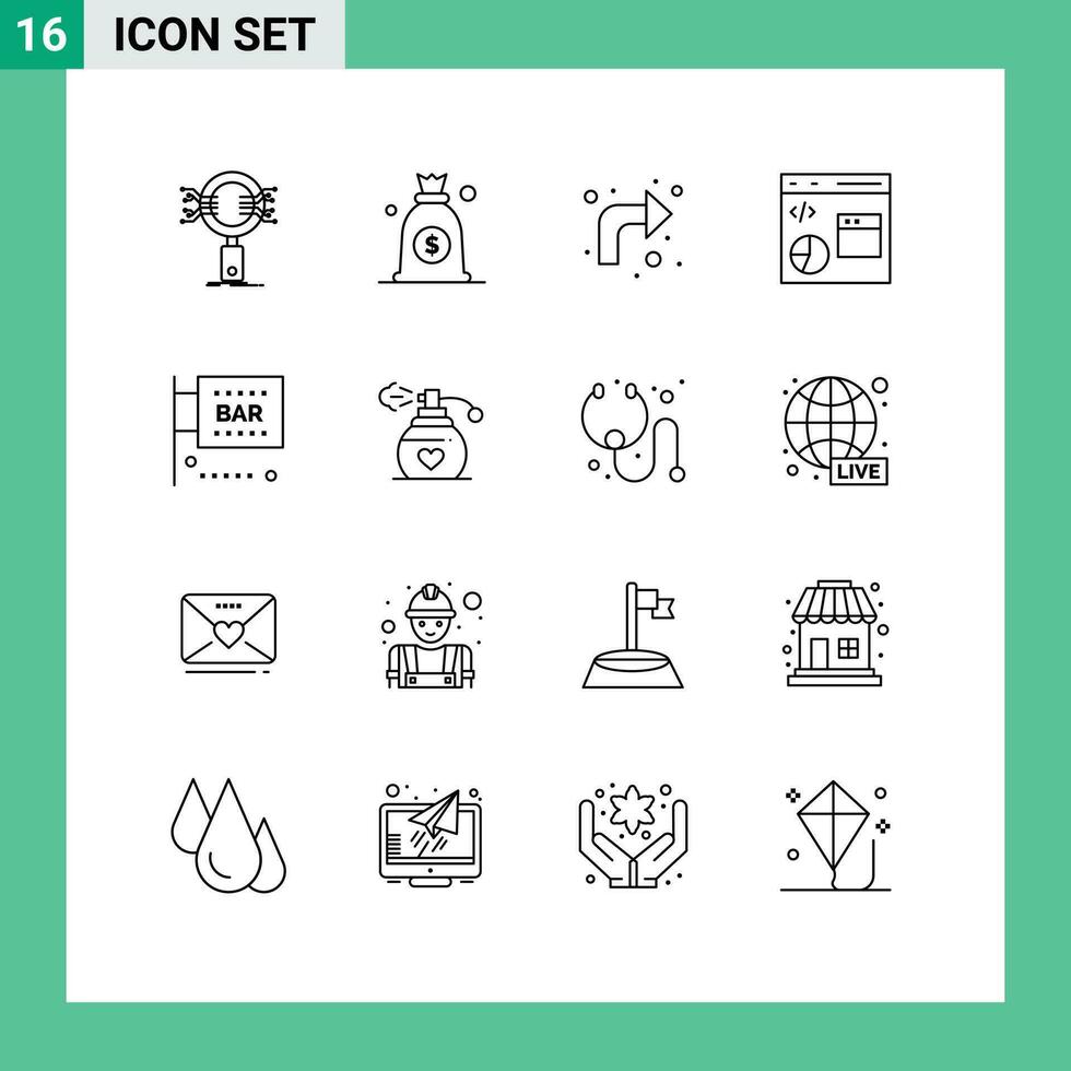 16 Creative Icons Modern Signs and Symbols of bar development arrows develop coding Editable Vector Design Elements