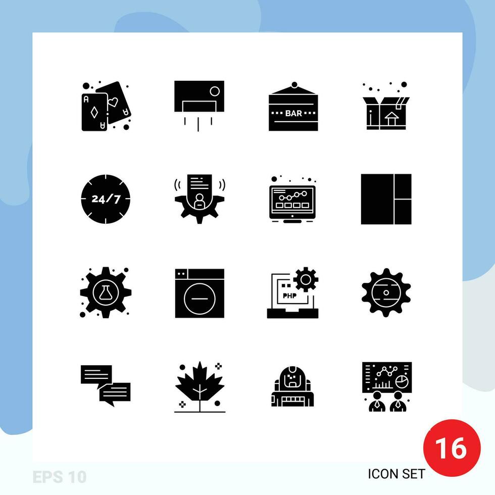 16 Thematic Vector Solid Glyphs and Editable Symbols of all day delivery house box entertainment Editable Vector Design Elements