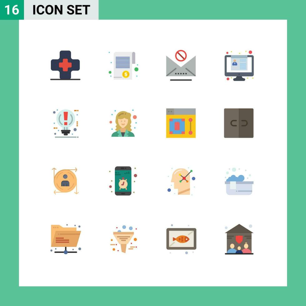 16 Thematic Vector Flat Colors and Editable Symbols of idea resume email job application cv Editable Pack of Creative Vector Design Elements