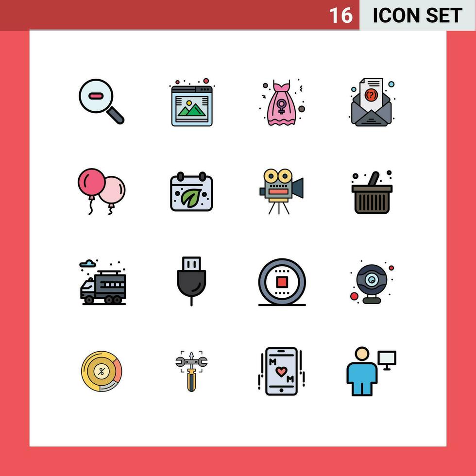 16 Universal Flat Color Filled Line Signs Symbols of earth fly party frock baloons newsletter Editable Creative Vector Design Elements