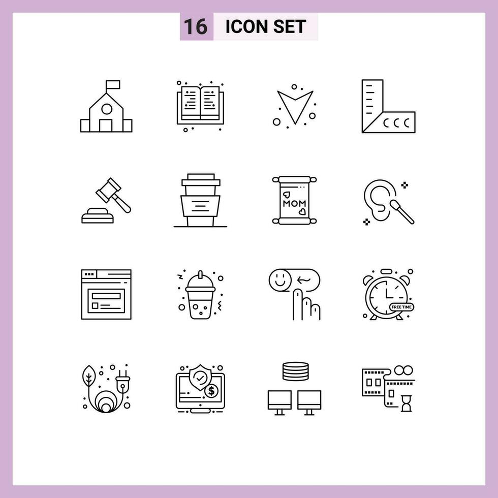 16 Creative Icons Modern Signs and Symbols of cafe law down judge tools Editable Vector Design Elements