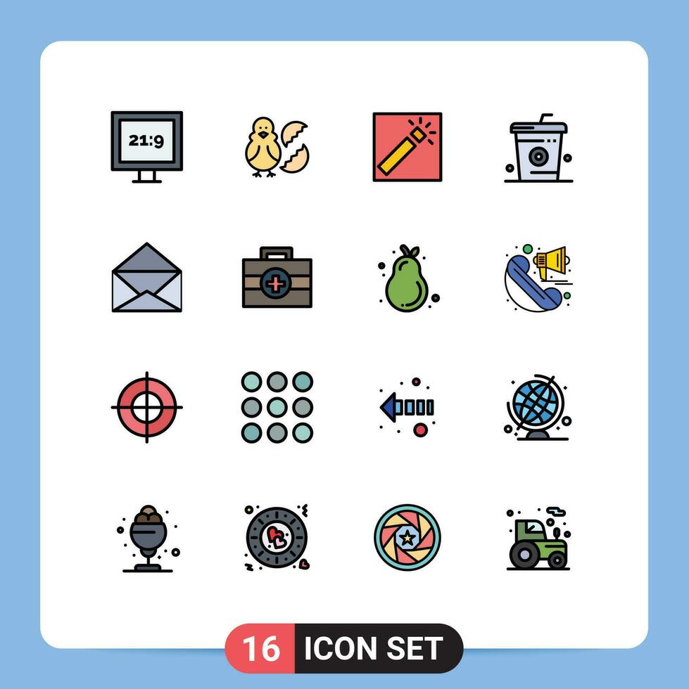 16 Creative Icons Modern Signs and Symbols of message food photo drinks coke Editable Creative Vector Design Elements