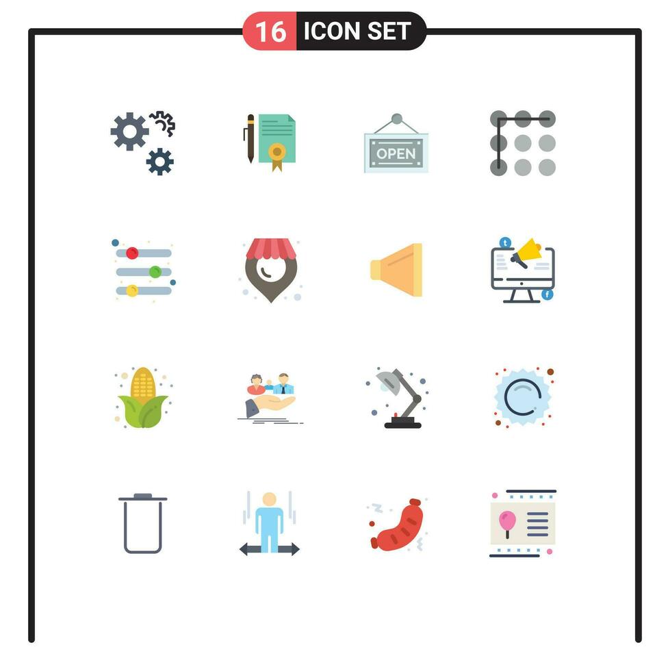 16 Thematic Vector Flat Colors and Editable Symbols of options configuration page security lock Editable Pack of Creative Vector Design Elements
