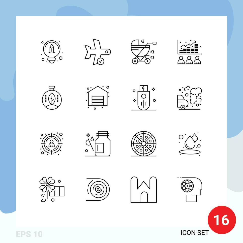 16 Thematic Vector Outlines and Editable Symbols of green market baby carriage index broker Editable Vector Design Elements