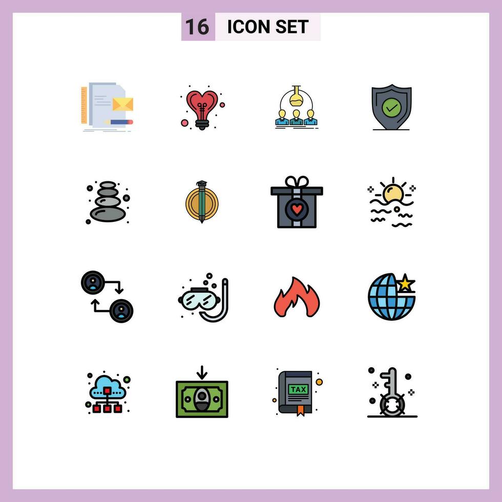 16 Thematic Vector Flat Color Filled Lines and Editable Symbols of secure protection heart confirm experiment Editable Creative Vector Design Elements