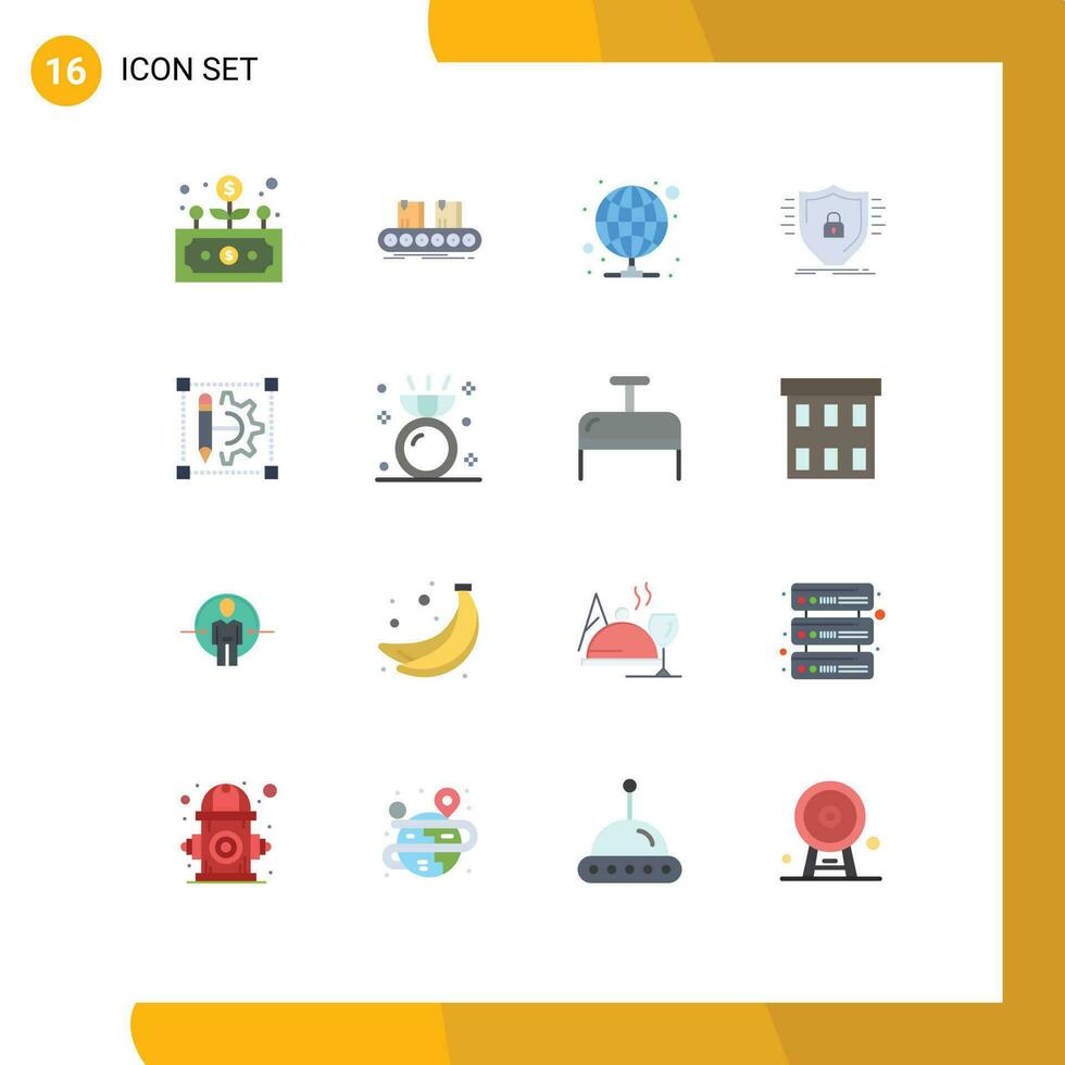 16 Flat Color concept for Websites Mobile and Apps shield protection line firewall server Editable Pack of Creative Vector Design Elements