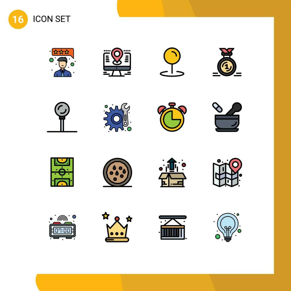 16 Thematic Vector Flat Color Filled Lines and Editable Symbols of food reward location ribbon medal Editable Creative Vector Design Elements