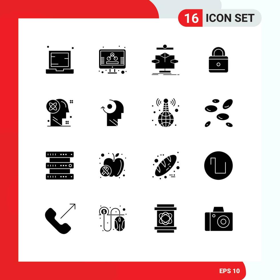 16 Thematic Vector Solid Glyphs and Editable Symbols of user lock screen education diagram Editable Vector Design Elements