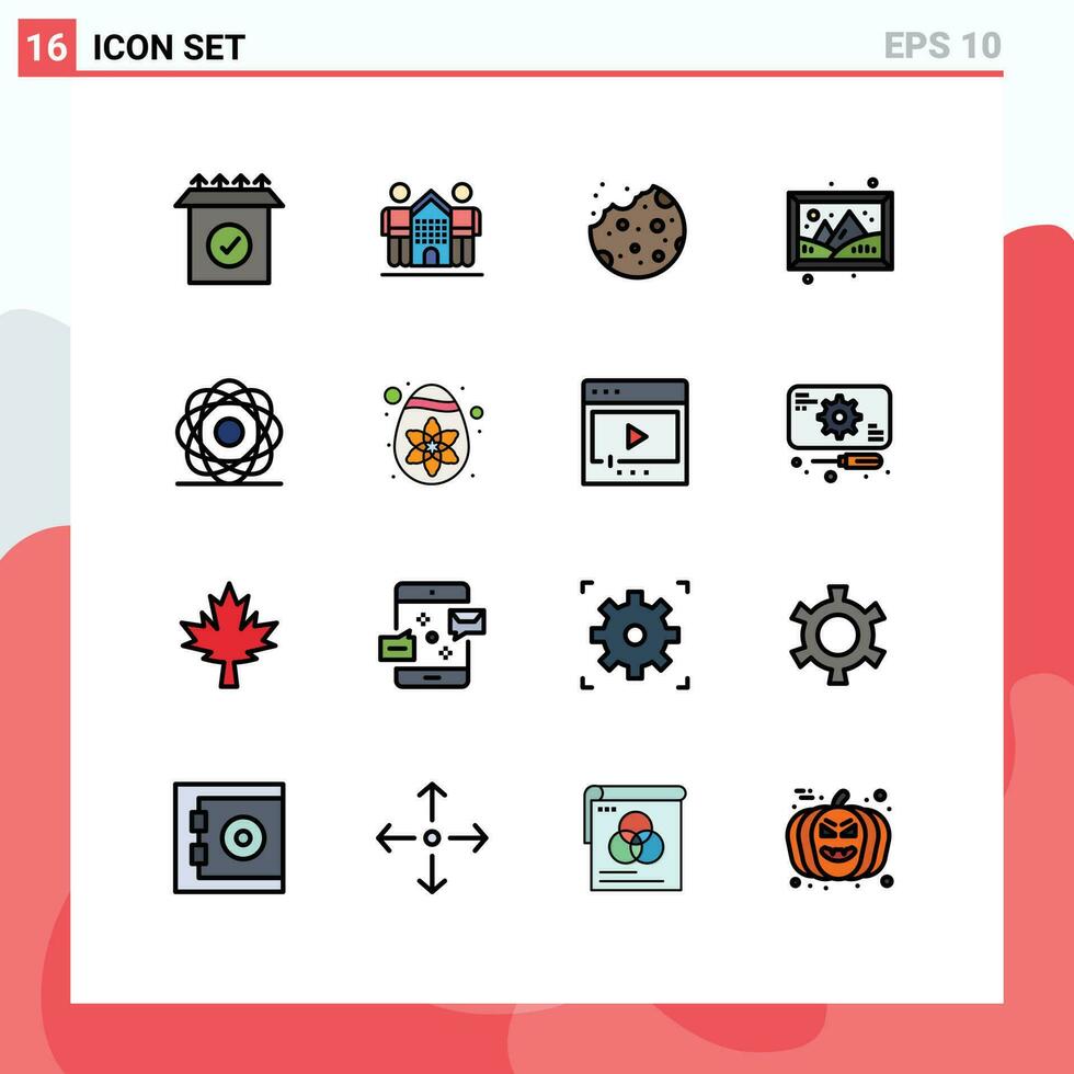 16 Thematic Vector Flat Color Filled Lines and Editable Symbols of molecular hobby bake hobbies image Editable Creative Vector Design Elements