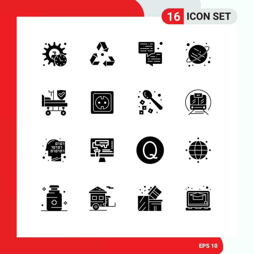 16 Thematic Vector Solid Glyphs and Editable Symbols of bed saturn garbage planet communication Editable Vector Design Elements