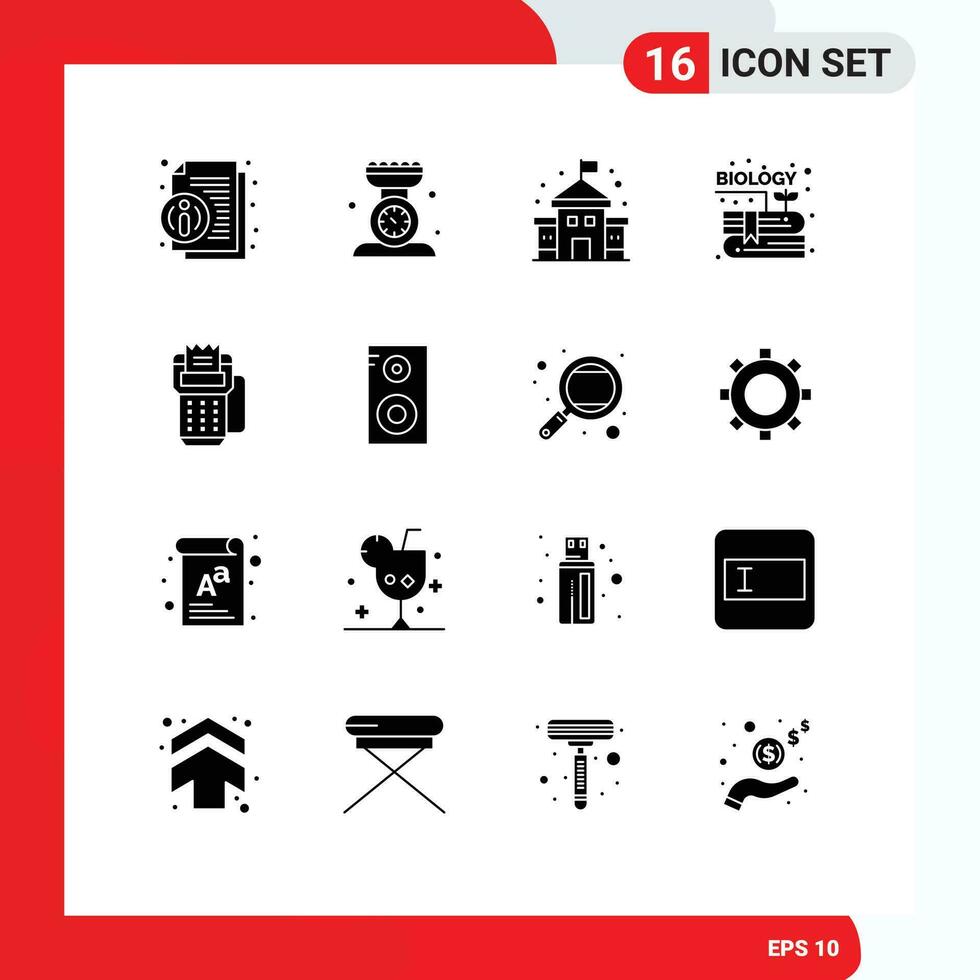 16 Thematic Vector Solid Glyphs and Editable Symbols of cashless knowledge scale garden book Editable Vector Design Elements