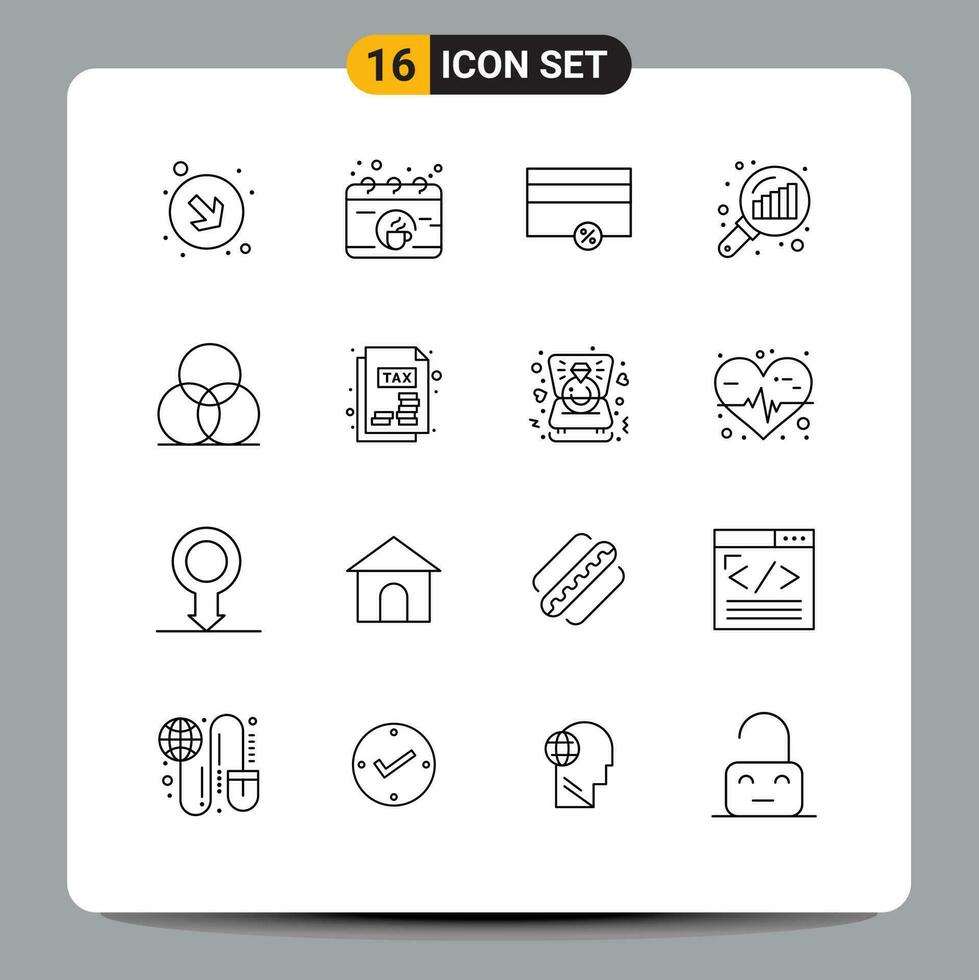 16 Outline concept for Websites Mobile and Apps wheel color money search stats graph analysis Editable Vector Design Elements