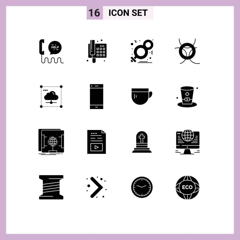 16 Thematic Vector Solid Glyphs and Editable Symbols of cloud science call danger symbol Editable Vector Design Elements