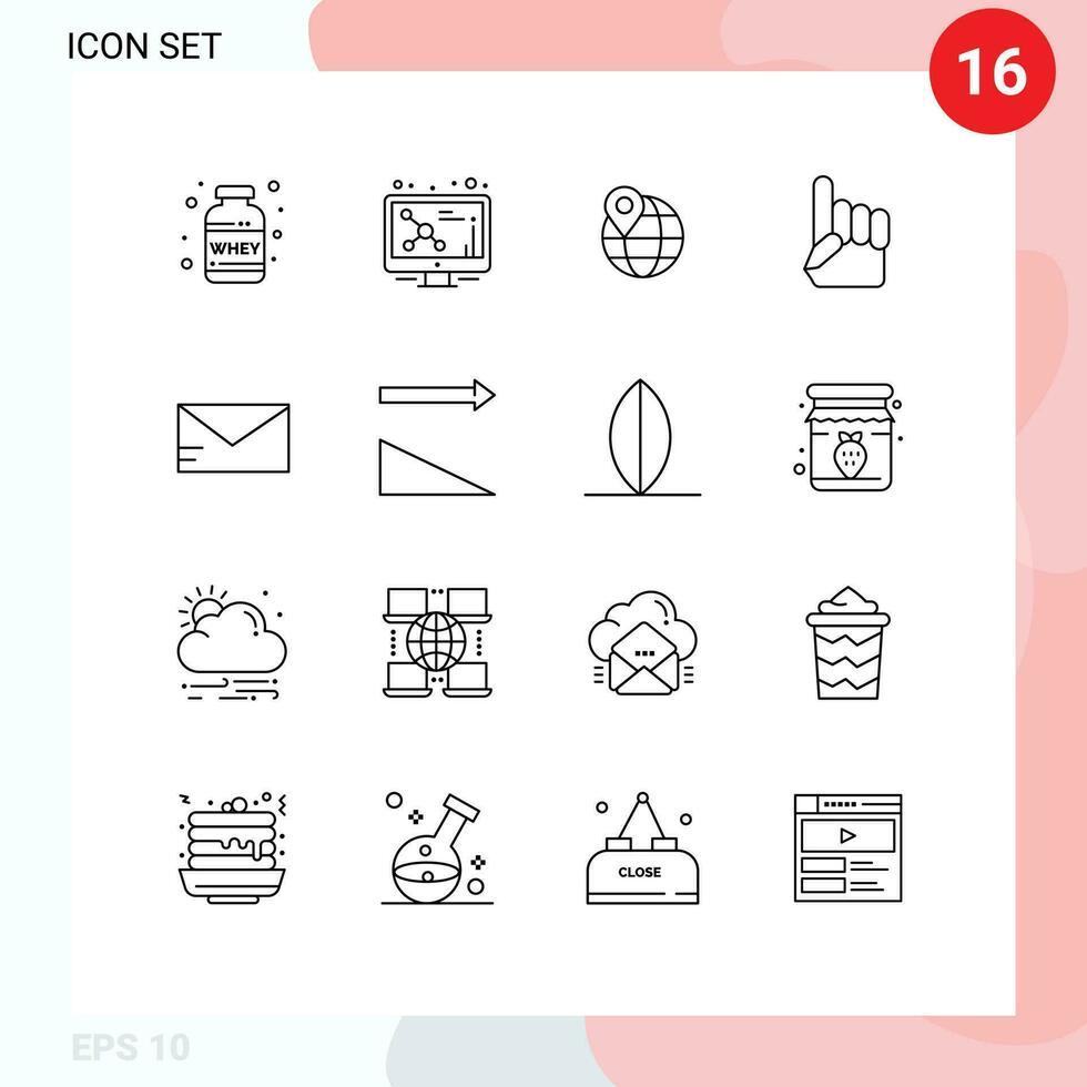 16 Creative Icons Modern Signs and Symbols of email american location usa foam hand Editable Vector Design Elements