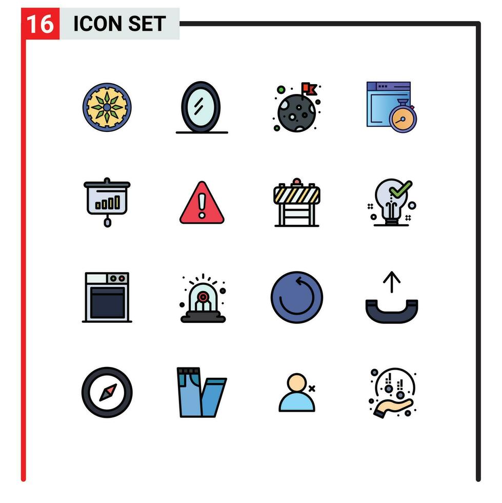 16 Thematic Vector Flat Color Filled Lines and Editable Symbols of graph sales planet presentation computing Editable Creative Vector Design Elements