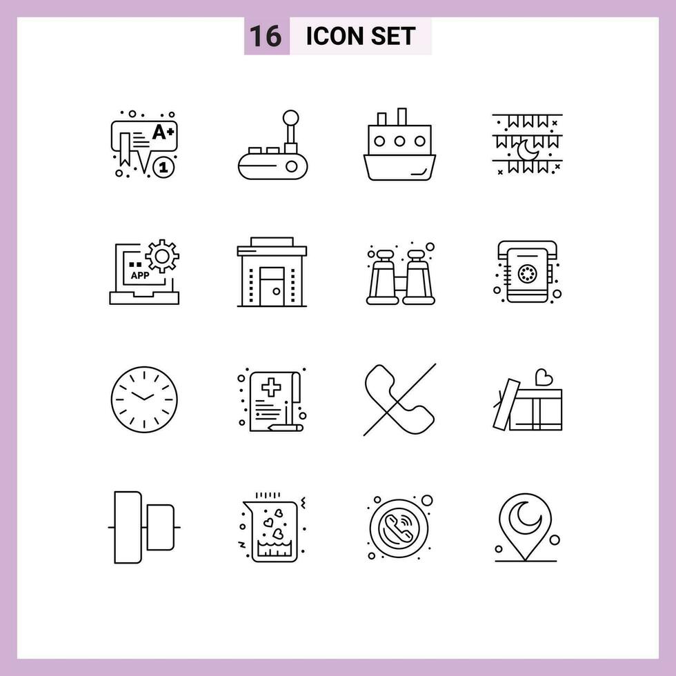 16 Thematic Vector Outlines and Editable Symbols of eid celebration boat flag transport Editable Vector Design Elements