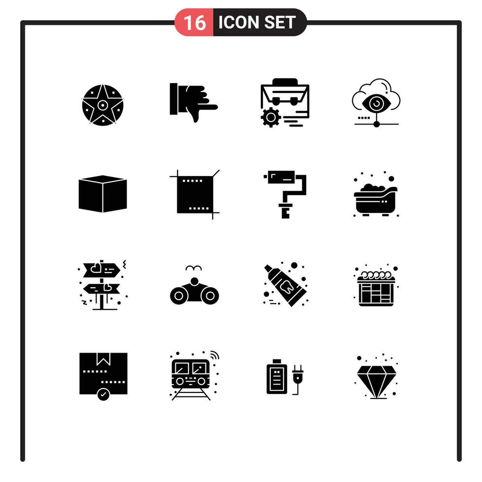 16 Solid Glyph concept for Websites Mobile and Apps box cloud gear view eye Editable Vector Design Elements