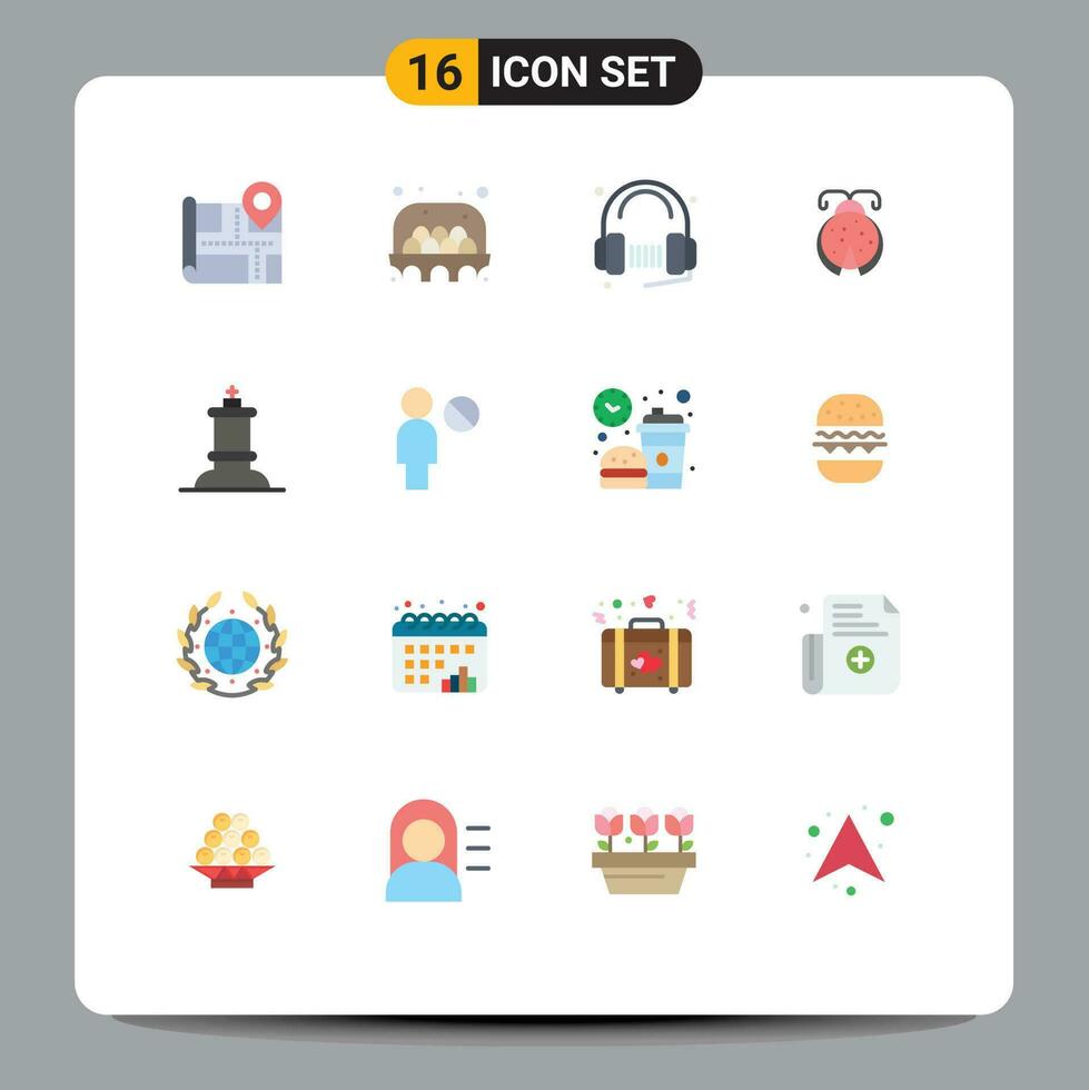 16 Creative Icons Modern Signs and Symbols of figure ladybug headphone ladybird beetle Editable Pack of Creative Vector Design Elements