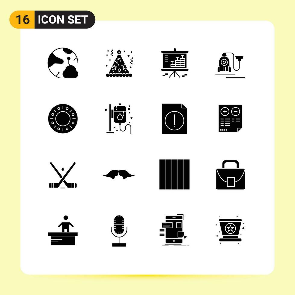 16 Solid Glyph concept for Websites Mobile and Apps cable machine hat vacuum graph Editable Vector Design Elements