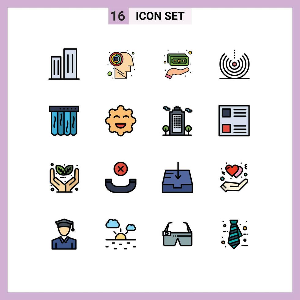 16 Thematic Vector Flat Color Filled Lines and Editable Symbols of mattress signal cash drop air Editable Creative Vector Design Elements