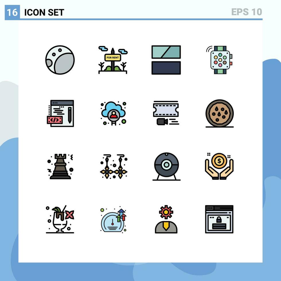 16 Universal Flat Color Filled Line Signs Symbols of account programming image coding timer Editable Creative Vector Design Elements