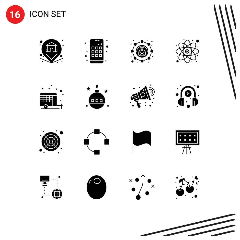 16 Thematic Vector Solid Glyphs and Editable Symbols of car agriculture email study education Editable Vector Design Elements