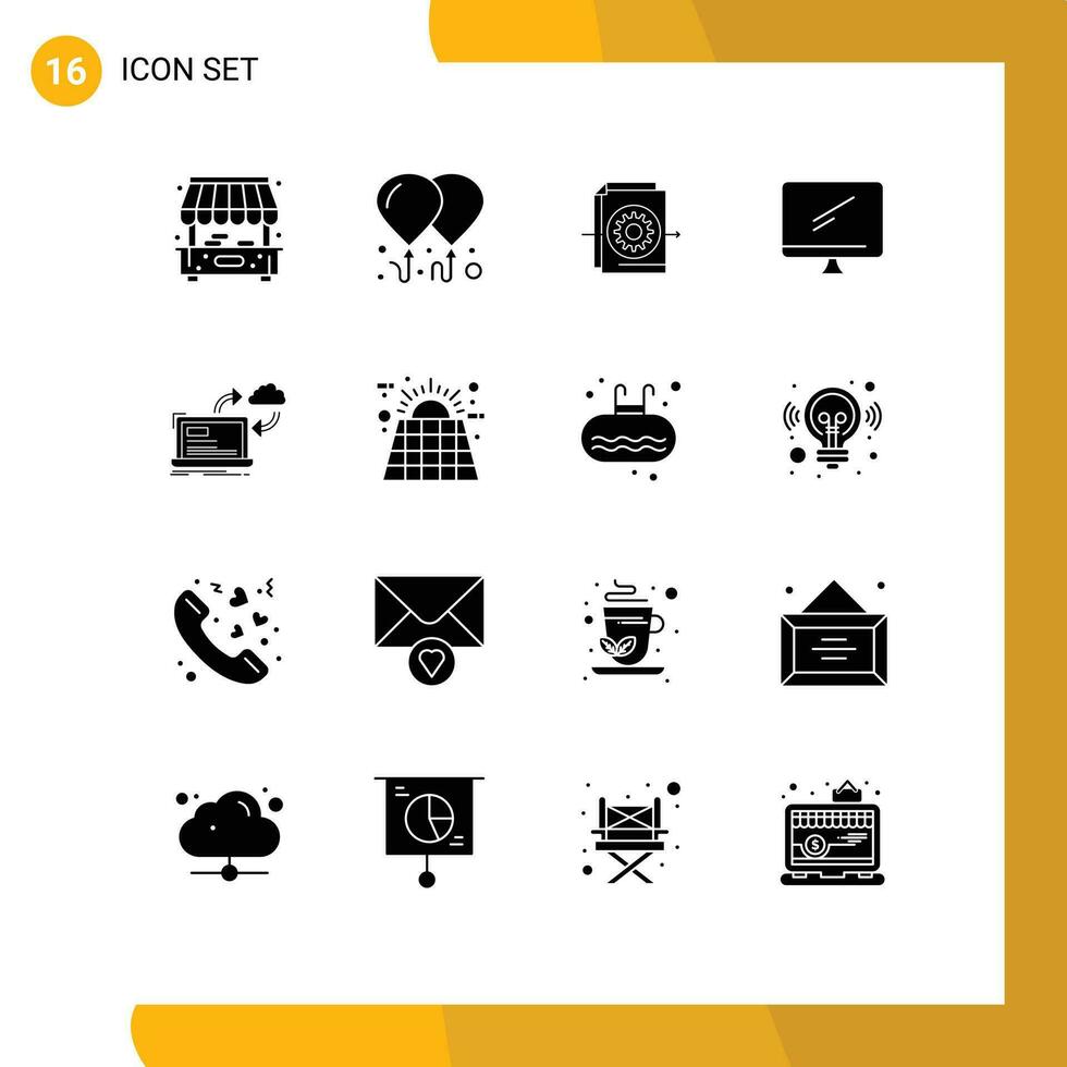 16 Solid Glyph concept for Websites Mobile and Apps data sync gear pc device Editable Vector Design Elements