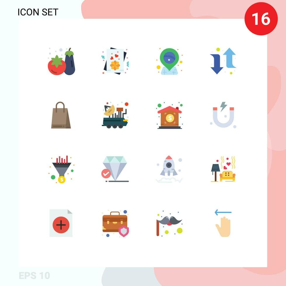 16 Flat Color concept for Websites Mobile and Apps satellite canada pin shopping right Editable Pack of Creative Vector Design Elements