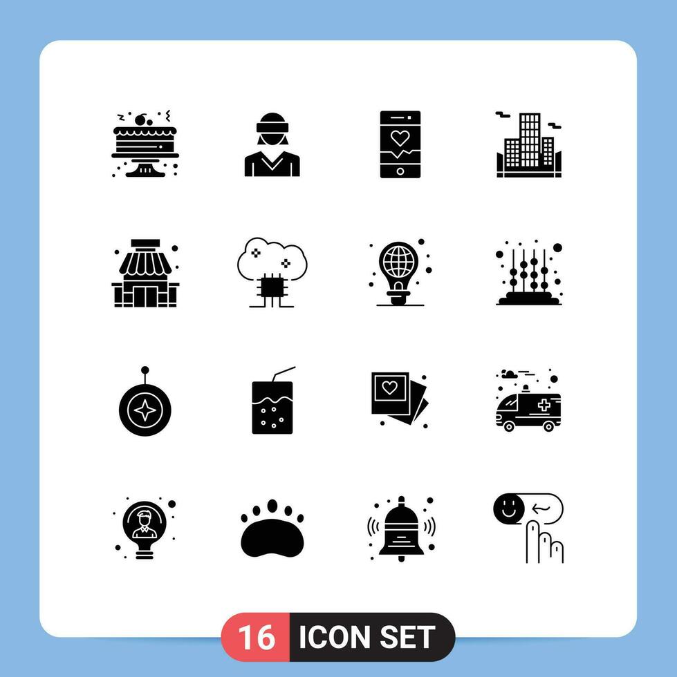 dieciséis creativo íconos moderno señales y símbolos de Tienda edificio análisis oficina edificio editable vector diseño elementos