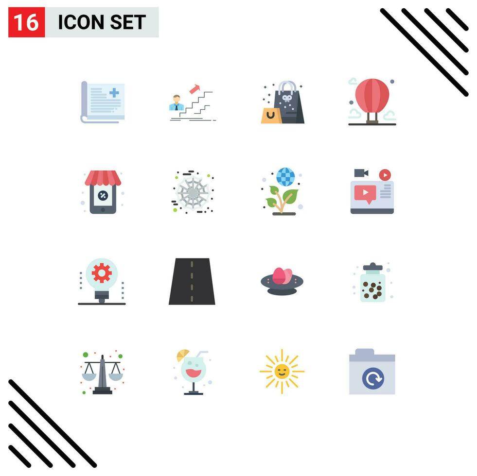 16 Flat Color concept for Websites Mobile and Apps mountain balloon leader adventure present Editable Pack of Creative Vector Design Elements